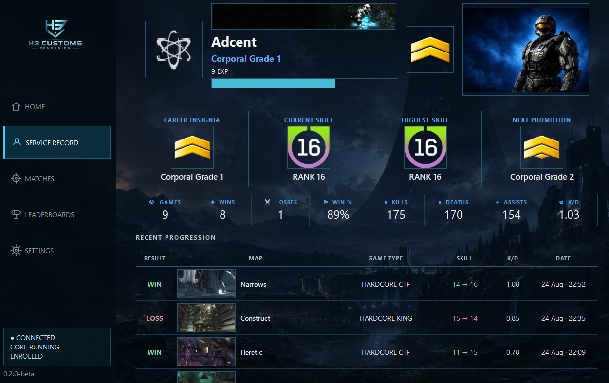 Real H3 Customs Companion Service Record screen